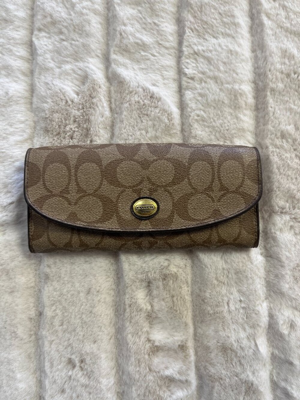 Coach Signature Clutch Wallet with Brown Leather Inside